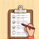 Icon representing filling out a form or registration sheet